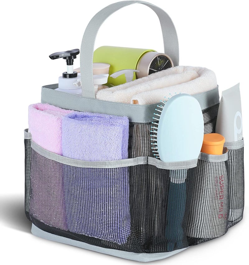 EUDELE Mesh Shower Caddy Portable for College Dorm Room Essentials with 8-Pocket Large Capacity for Beach,Swimming,Gym-Grey - Image 1
